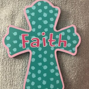 Teal Polka Dot Cross with 'Faith' Design